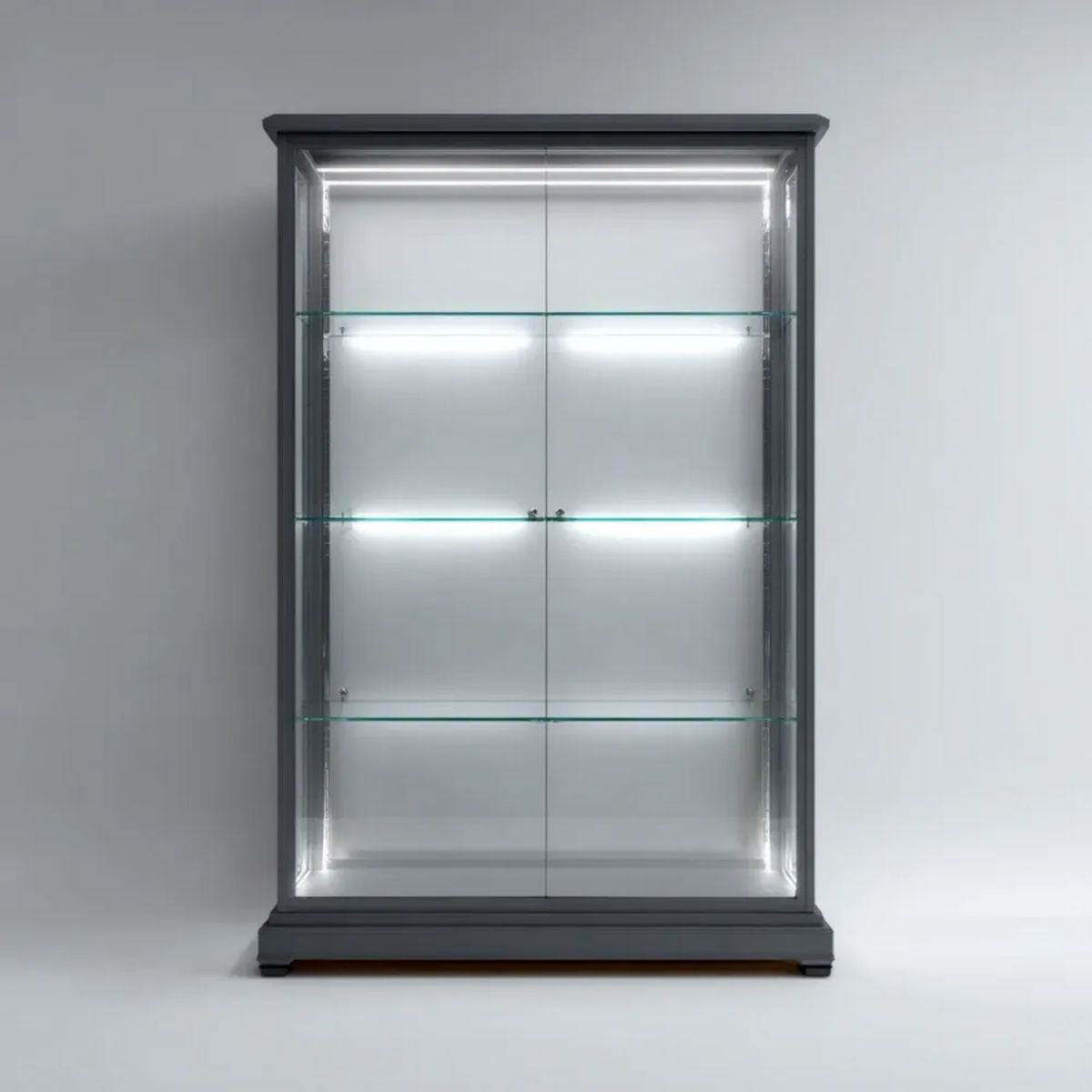 Witryna szklana z oświetleniem LED szara MDF 100 x 40 x 200 cm