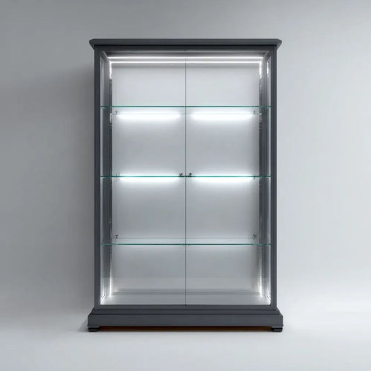 Witryna szklana z oświetleniem LED szara MDF 100 x 40 x 200 cm