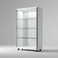 Biała witryna szklana na kółkach z aluminium i szkła hartowanego 80 × 40 × 180 cm