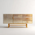 Komoda dekoracyjna z MDF i fornirem dębowym, biała/złota/brązowa, 160 × 45 × 85 cm