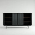 Czarna komoda MDF z ryflowanymi drzwiami przesuwnymi, 180 × 40 × 90 cm