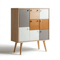 Komoda MDF z 8 drzwiczkami, dąb/biały/szary, 90 × 40 × 120 cm