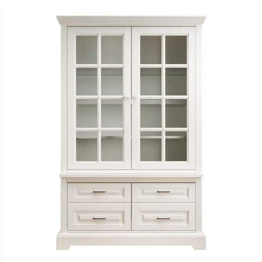 Witryna biała z płyty MDF i szkła, 100 × 40 × 200 cm, 2 drzwi i 4 szuflady