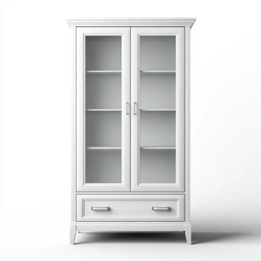 Biała witryna dwudrzwiowa z płyty MDF i szkła hartowanego 90 × 40 × 190 cm
