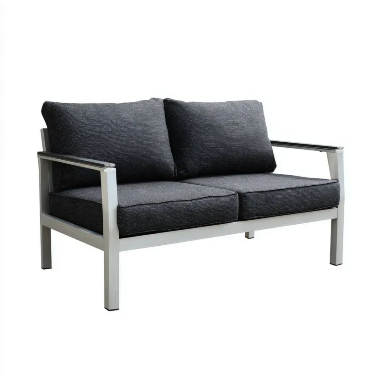 Dwuosobowa sofa ogrodowa z aluminium i poliestru, grafitowo-srebrna, 120 × 70 × 65 cm