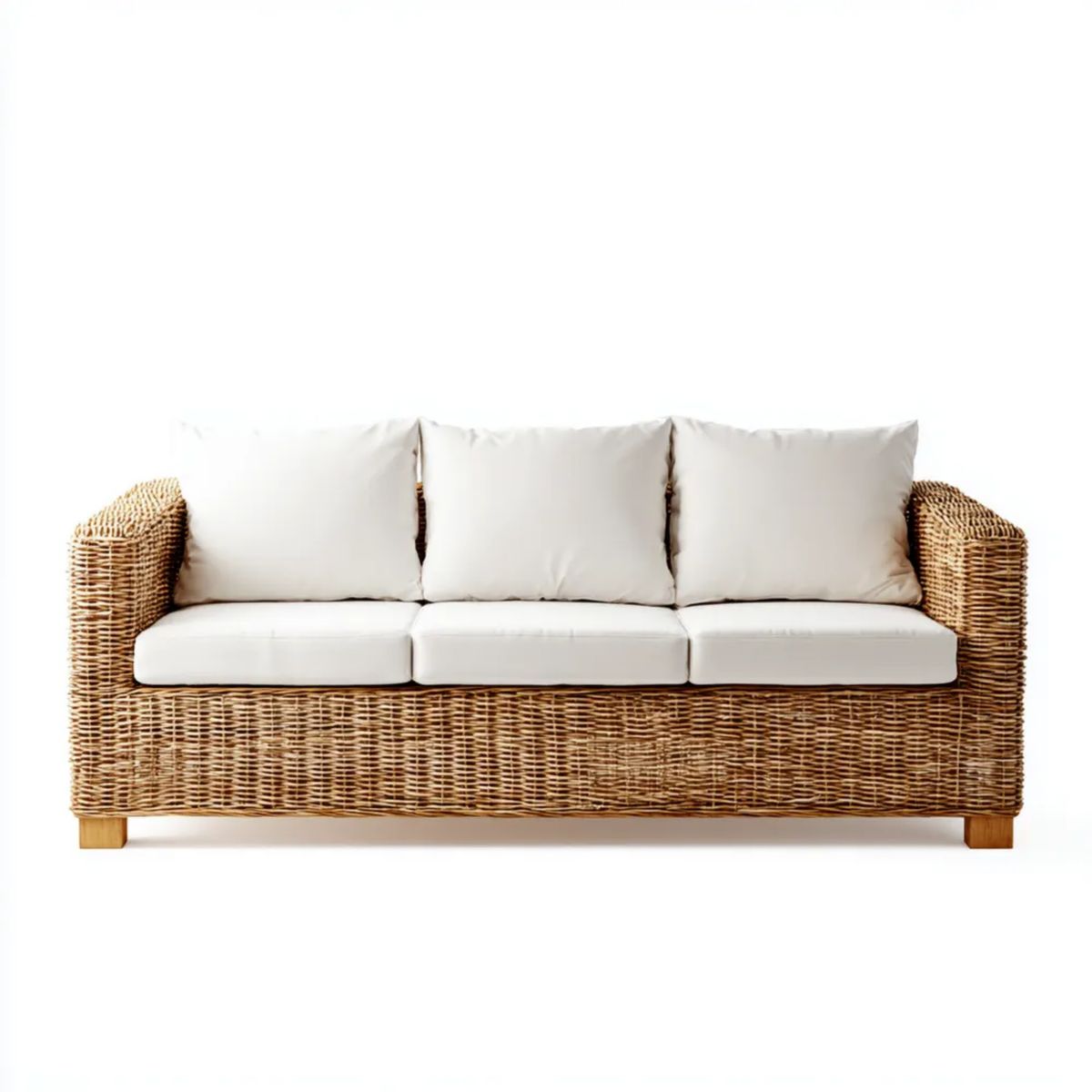 3-osobowa sofa ogrodowa z naturalnego rattanu naturalny brąz/kremowa, 220 × 85 × 85 cm