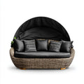 3-osobowa sofa ogrodowa z daszkiem z technorattanu, brązowo-czarna, 180 x 90 x 160 cm