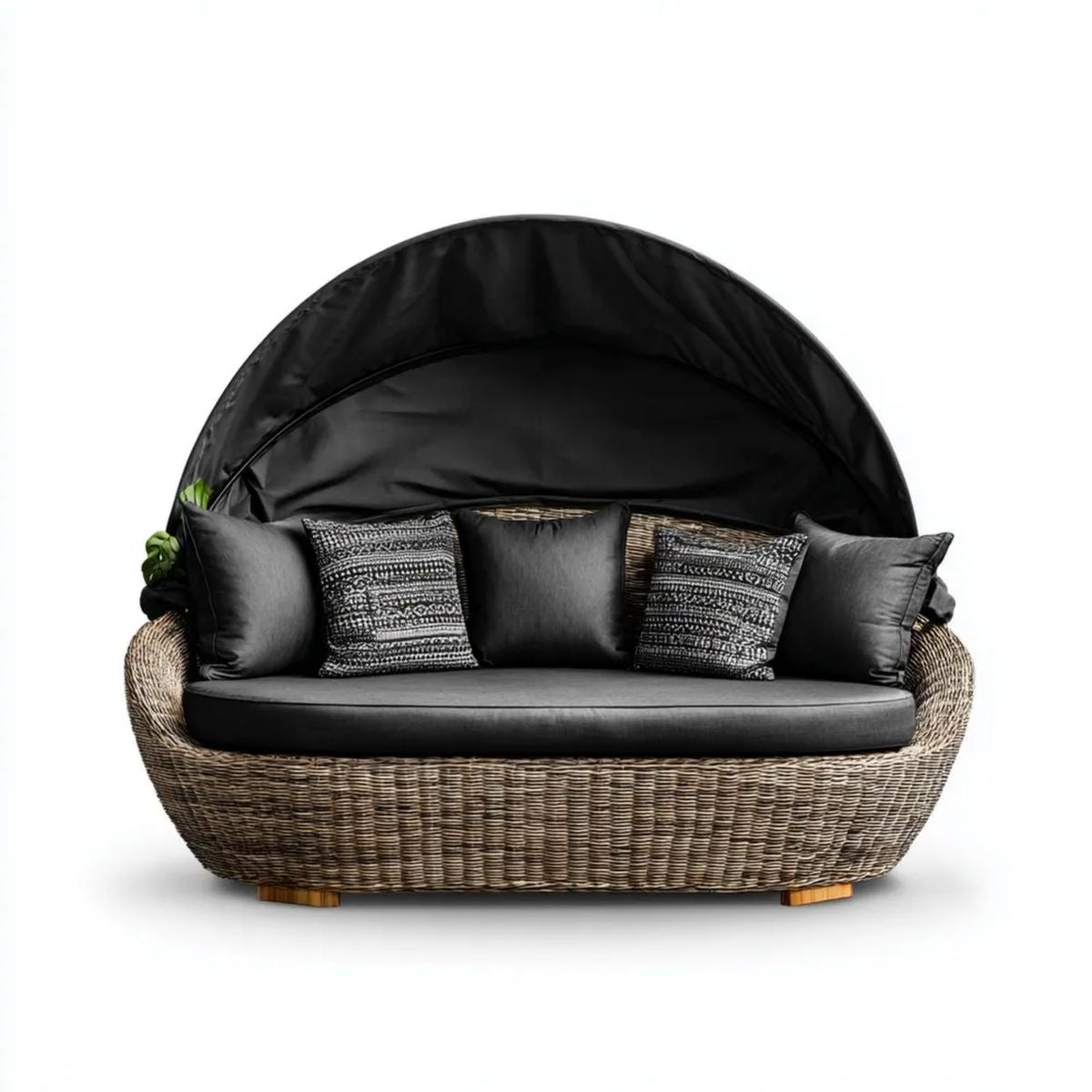 3-osobowa sofa ogrodowa z daszkiem z technorattanu, brązowo-czarna, 180 x 90 x 160 cm