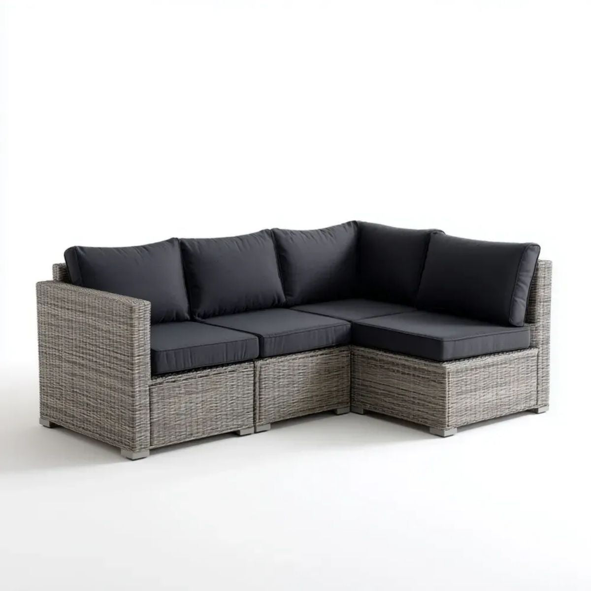3-osobowa narożna sofa ogrodowa z technorattanu szaro-czarna 180 × 140 × 65 cm, kształt L