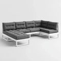 Modułowa 5-osobowa sofa ogrodowa w kształcie U z aluminium i poliestru, biało-grafitowa, 300 × 150 × 65 cm