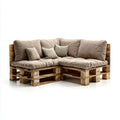 4-osobowa narożna sofa ogrodowa z drewna i tkaniny, brązowo-beżowa, 240 x 180 x 80 cm