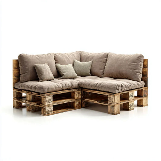 4-osobowa narożna sofa ogrodowa z drewna i tkaniny, brązowo-beżowa, 240 x 180 x 80 cm