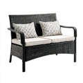 Dwuosobowa sofa ogrodowa z technorattanu, czarna z kremowymi poduszkami, 126 x 68 x 88 cm