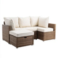 3-modułowa sofa ogrodowa narożna L z technorattanu, brązowo-kremowa, 180 x 70 x 65 cm