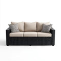 3-osobowa sofa ogrodowa z technorattanu, czarna z beżowymi poduszkami, 200 × 75 × 85 cm