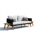 Dwuosobowa sofa ogrodowa z rattanu i drewna czarno-biało-brązowa 200 x 75 x 80 cm
