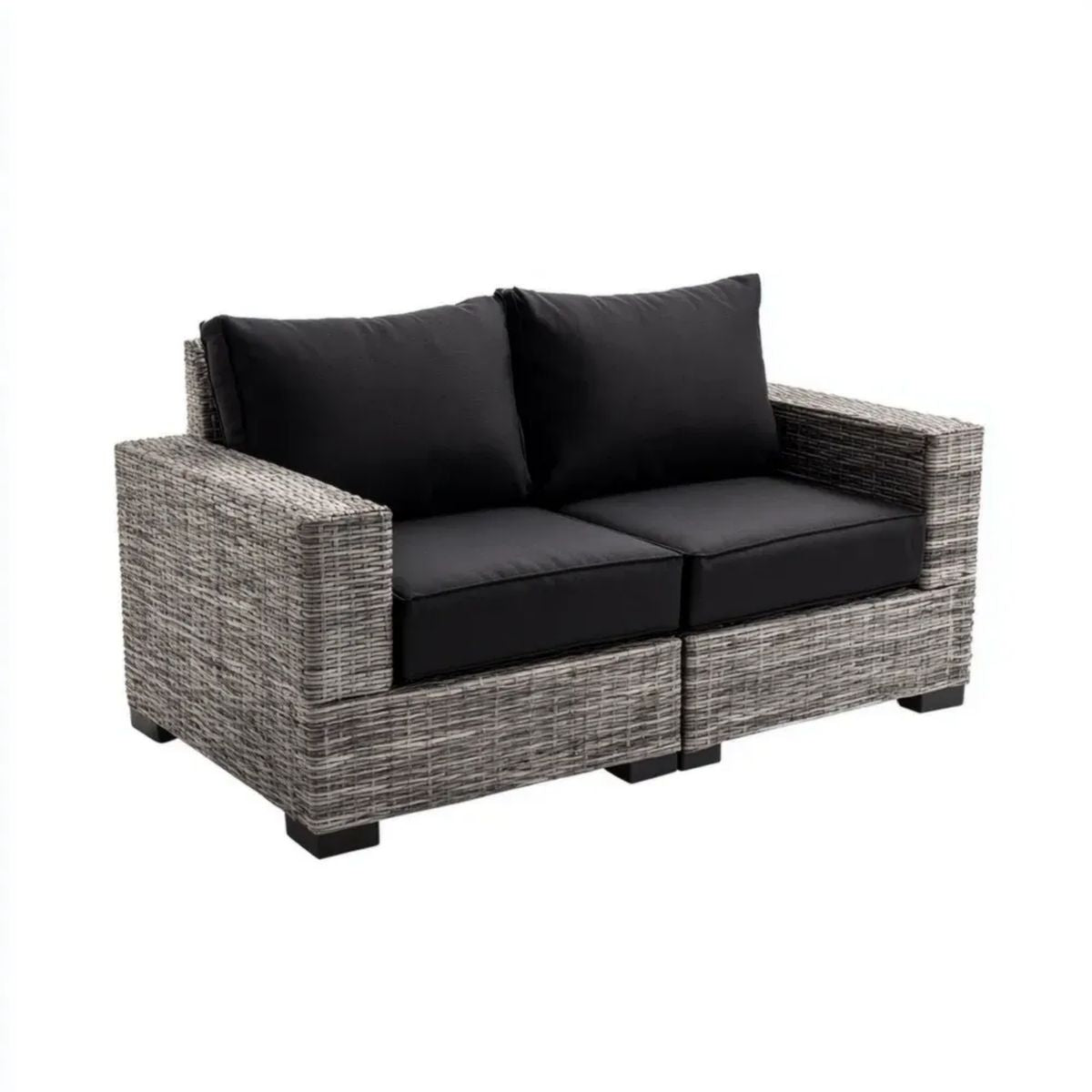 Dwuosobowa sofa ogrodowa z technorattanu i stali, szaro-czarna, 124 × 63 × 63 cm
