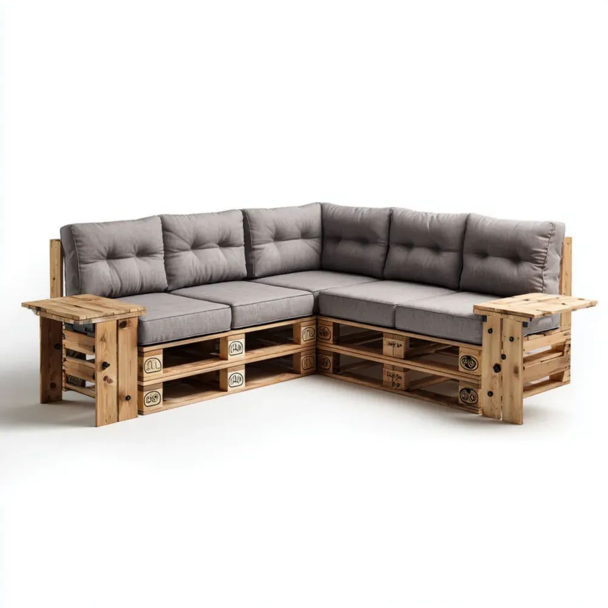 Ogrodowa narożna sofa z palet drewnianych jasnobrązowo-szara, 240 x 180 x 80 cm