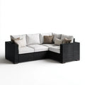 3-osobowa narożna sofa ogrodowa w kształcie L z technorattanu, czarno-biała, 210 × 210 × 85 cm