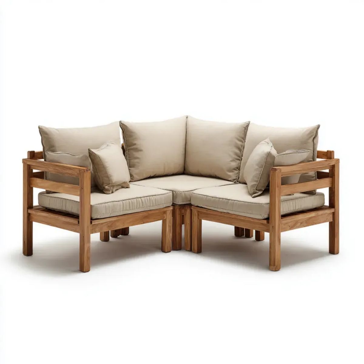 Narożna sofa ogrodowa 2-osobowa z drewna, beżowo-brązowa, 160 x 160 x 75 cm, kształt L