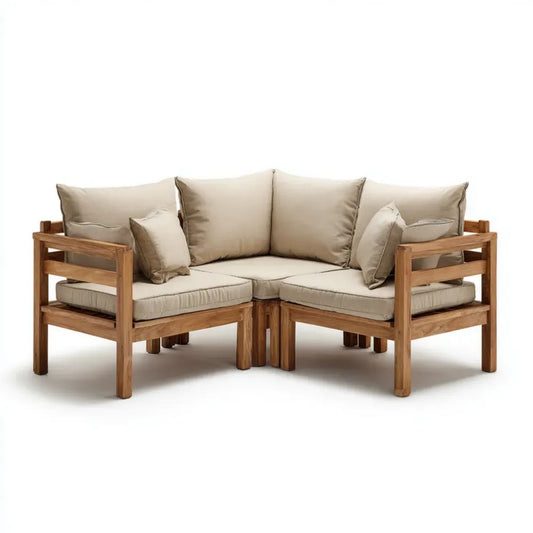 Narożna sofa ogrodowa 2-osobowa z drewna, beżowo-brązowa, 160 x 160 x 75 cm, kształt L