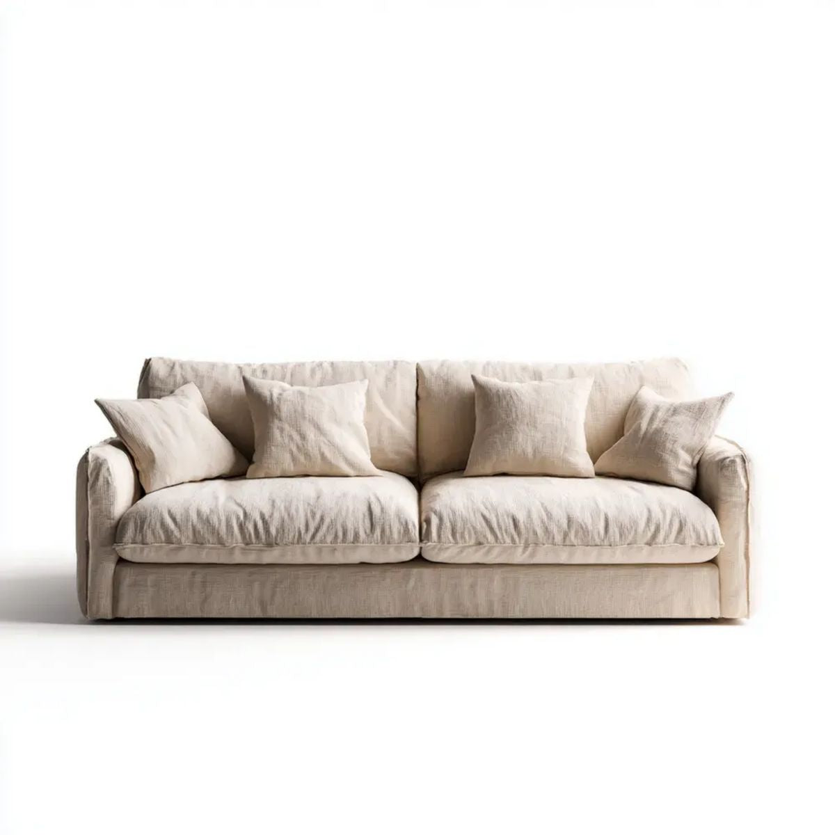 Trzyosobowa sofa beżowa z tapicerką poliestrową 220 x 95 x 85 cm