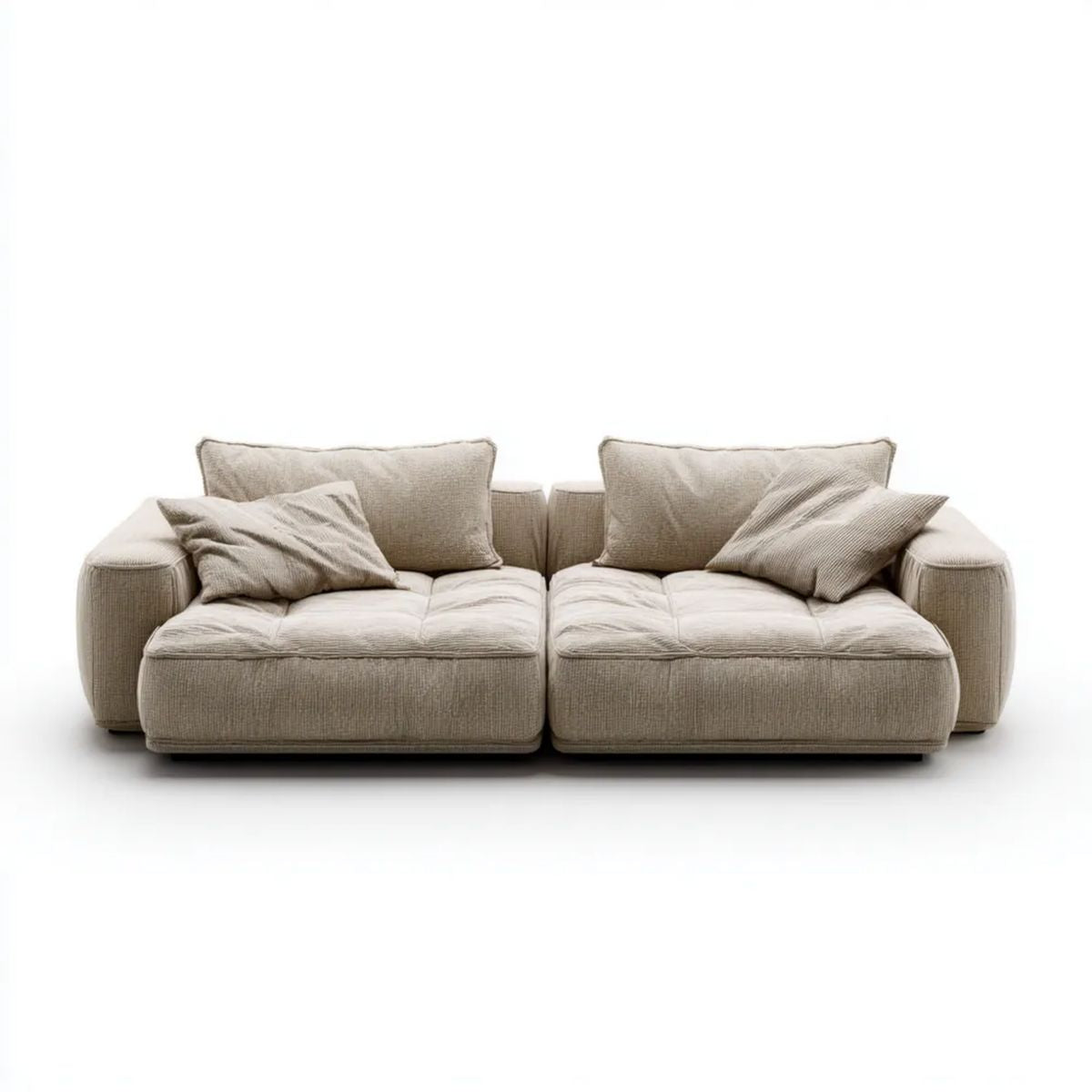 Beżowa sofa dwuosobowa z tapicerką poliestrową 220 × 100 × 85 cm