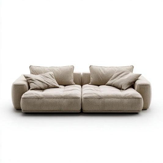 Beżowa sofa dwuosobowa z tapicerką poliestrową 220 × 100 × 85 cm