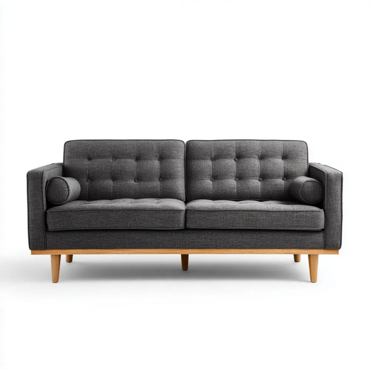 Sofa dwuosobowa ciemnoszara z poliestrową tapicerką i drewnianymi nogami, 160 × 84 × 86 cm