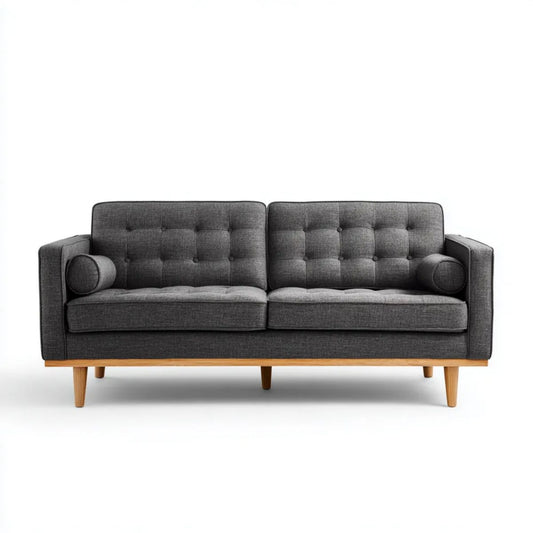 Sofa dwuosobowa ciemnoszara z poliestrową tapicerką i drewnianymi nogami, 160 × 84 × 86 cm