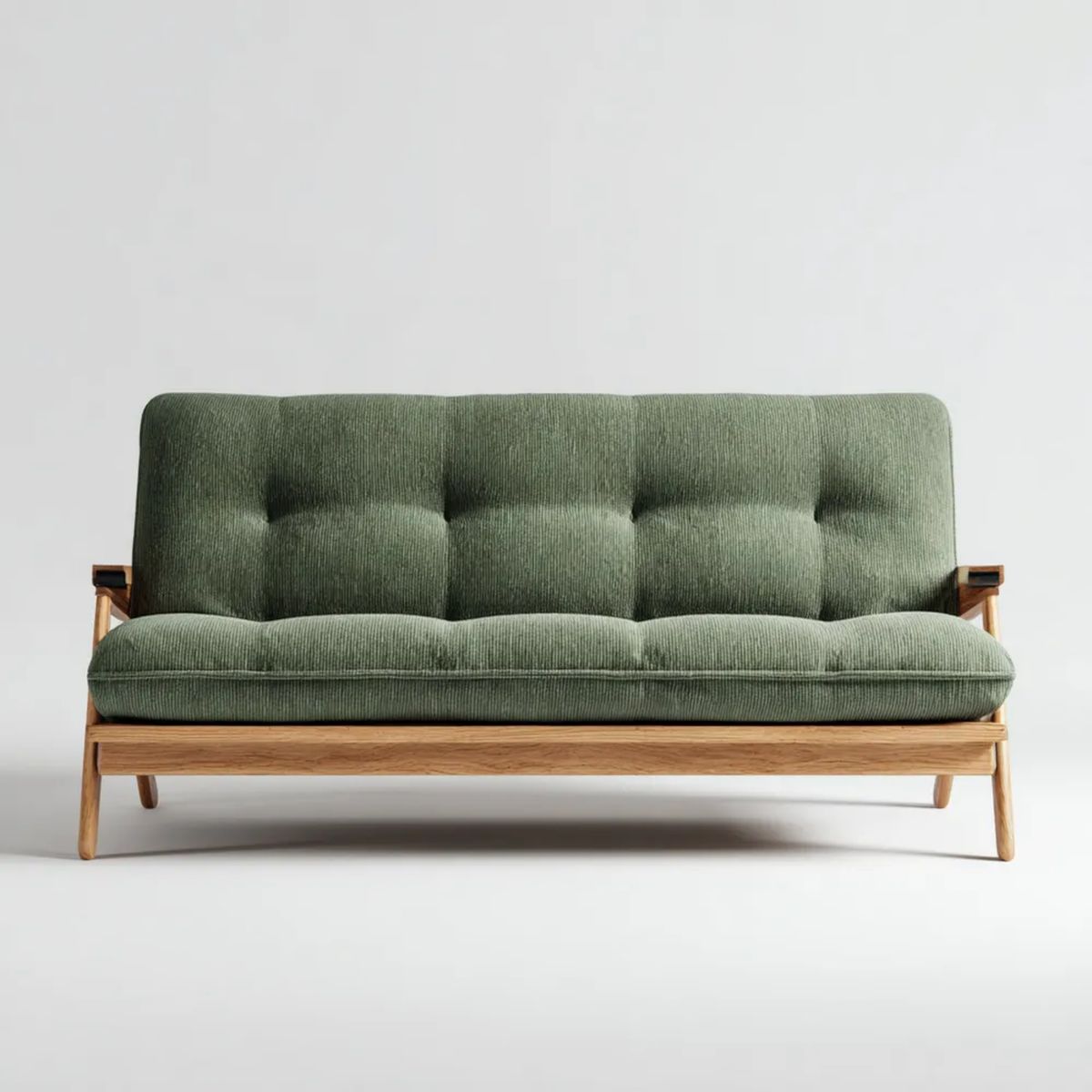 Trzyosobowa sofa zielona z tapicerką poliestrową i drewnianą ramą, 180 × 80 × 78 cm