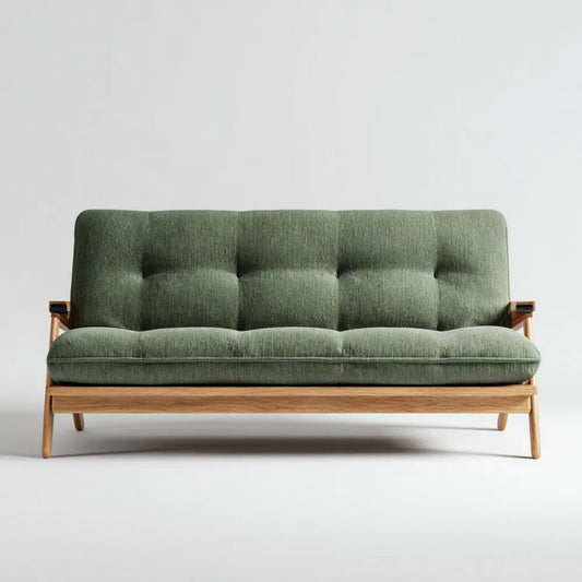Trzyosobowa sofa zielona z tapicerką poliestrową i drewnianą ramą, 180 × 80 × 78 cm