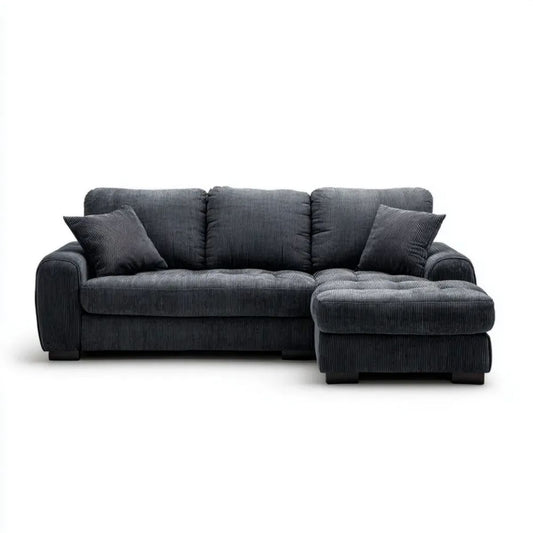 Grafitowa sofa narożna w kształcie L z szezlongiem po prawej stronie, tapicerowana sztruksem poliestrowym, 260 × 160 × 90 cm