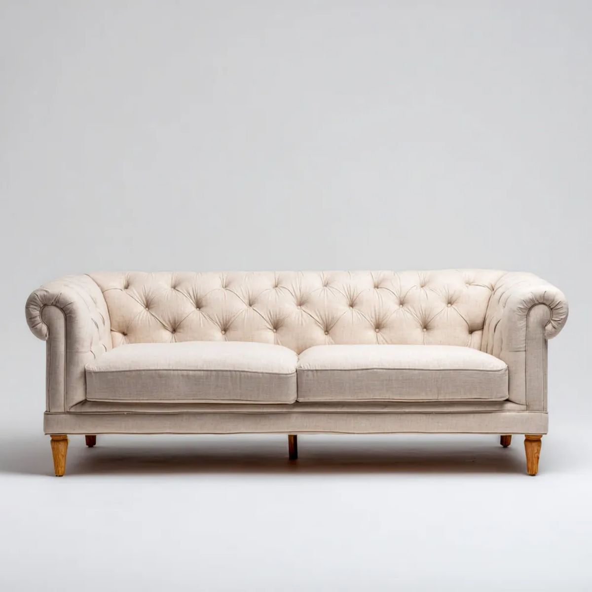 Trzyosobowa sofa Chesterfield kremowa z poliestru 220 x 90 x 78 cm