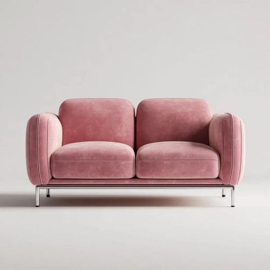 Różowa sofa dwuosobowa z tapicerką poliestrową i stalową podstawą, 160 × 85 × 80 cm