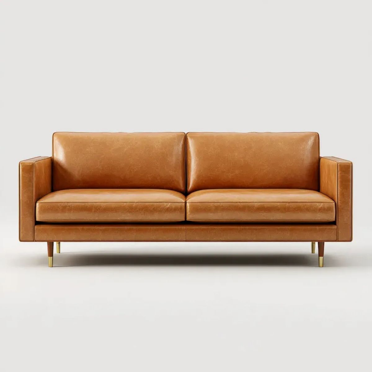 Dwuosobowa sofa ze skóry ekologicznej PU koniakowa ze złotymi nogami, 180 × 85 × 82 cm