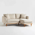 Kremowa sofa narożna z prawostronnym szezlongiem, poliester i lite drewno, 220 x 150 x 85 cm