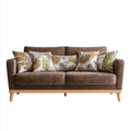 Trzyosobowa sofa brązowa z tapicerką poliestrową, drewnianą podstawą i 5 poduszkami, 200 × 90 × 85 cm