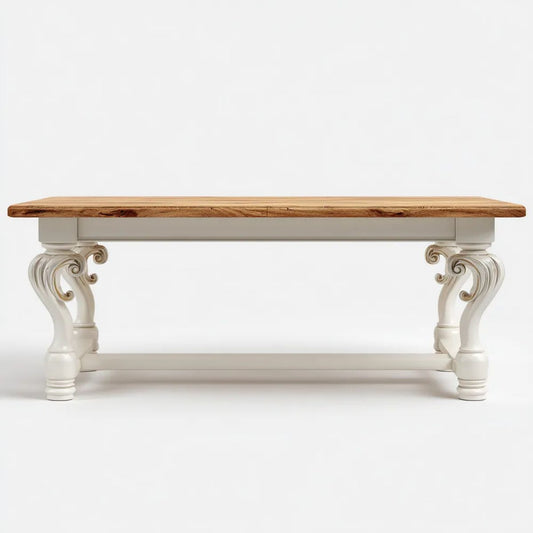 Prostokątny stół drewniany z MDF, biało-naturalny, 180 x 90 x 76 cm