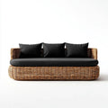 3-osobowa sofa ogrodowa z rattanu, naturalny brąz/czarny, 180 x 80 x 75 cm