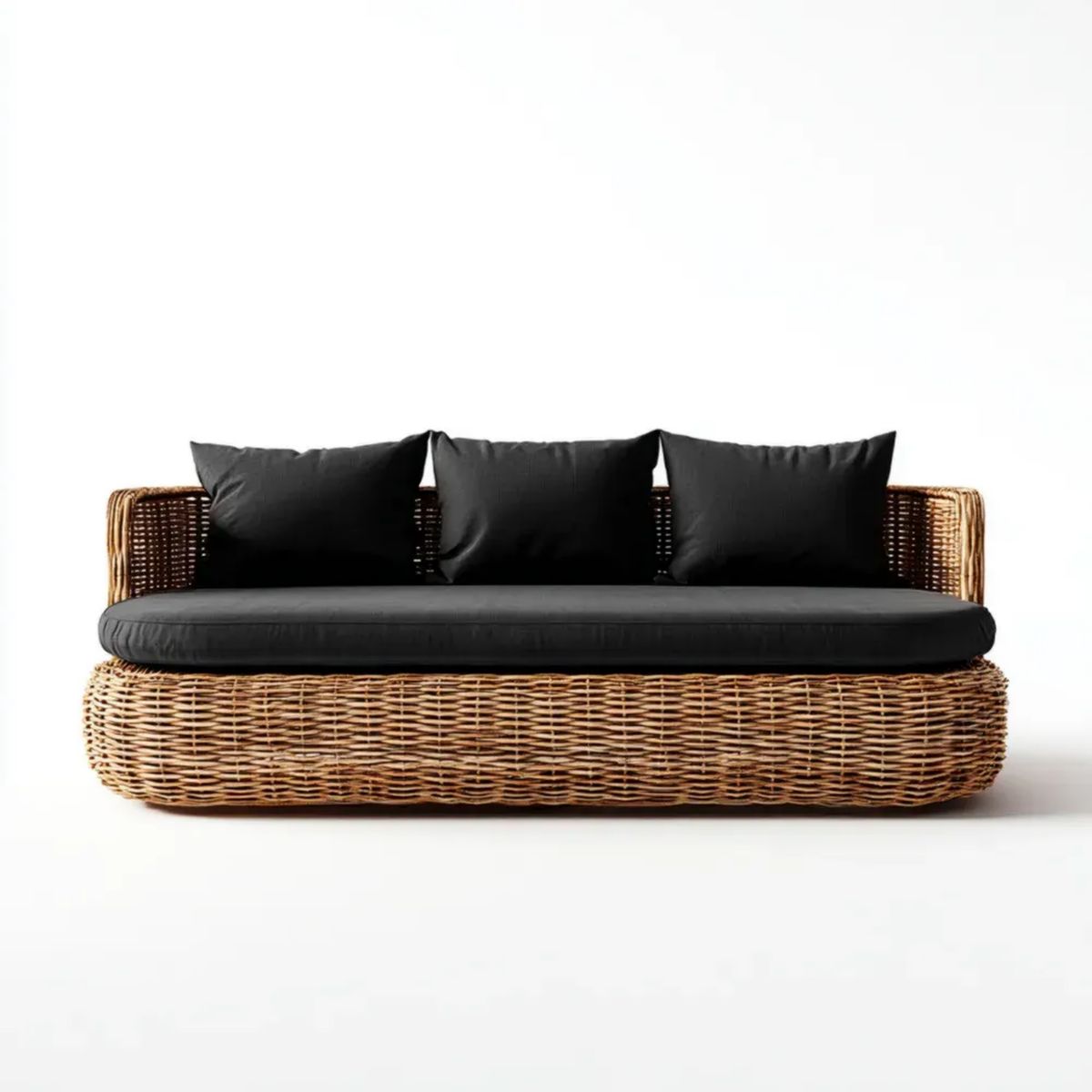 3-osobowa sofa ogrodowa z rattanu, naturalny brąz/czarny, 180 x 80 x 75 cm