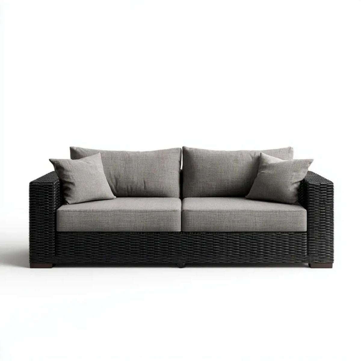 Dwuosobowa sofa ogrodowa z technorattanu czarno-szara 180 x 75 x 70 cm
