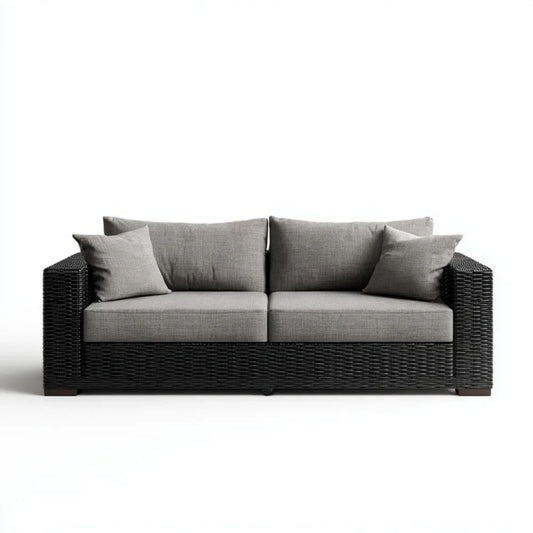Dwuosobowa sofa ogrodowa z technorattanu czarno-szara 180 x 75 x 70 cm
