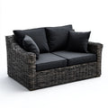 Dwuosobowa sofa ogrodowa z technorattanu PE, grafitowo-czarna, 140 × 80 × 78 cm
