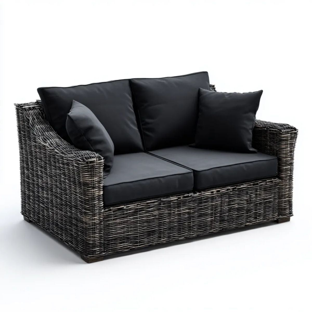 Dwuosobowa sofa ogrodowa z technorattanu PE, grafitowo-czarna, 140 × 80 × 78 cm