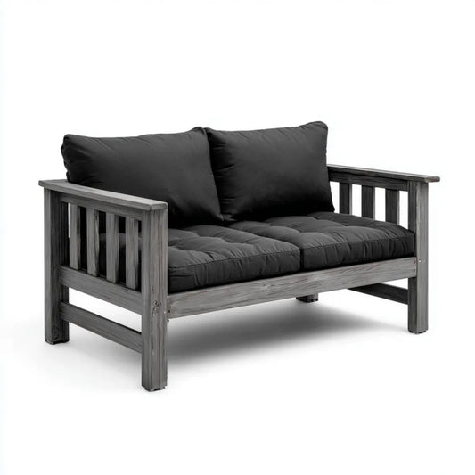 Dwuosobowa sofa ogrodowa z litego drewna akacjowego, szara/antracytowa, 120 × 65 × 75 cm