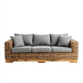 Trzyosobowa sofa ogrodowa z rattanu i drewna akacjowego, szara/naturalny brąz, 230 × 90 × 85 cm