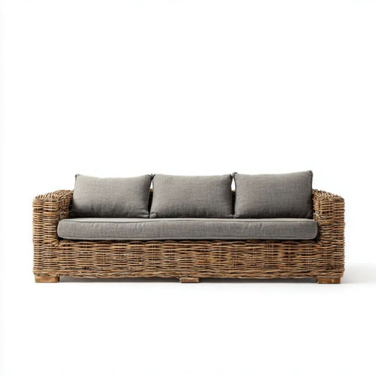 3-osobowa sofa ogrodowa z naturalnego rattanu, szara, 200 x 85 x 75 cm