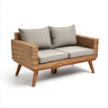 2-osobowa sofa ogrodowa z rattanu i drewna, naturalny brąz/beż, 130 x 75 x 78 cm