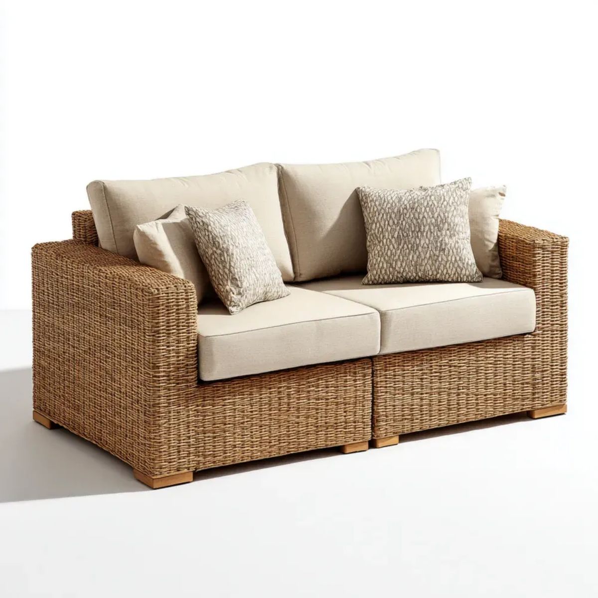 Dwuosobowa sofa ogrodowa z naturalnego rattanu, beżowa, 170 x 85 x 80 cm
